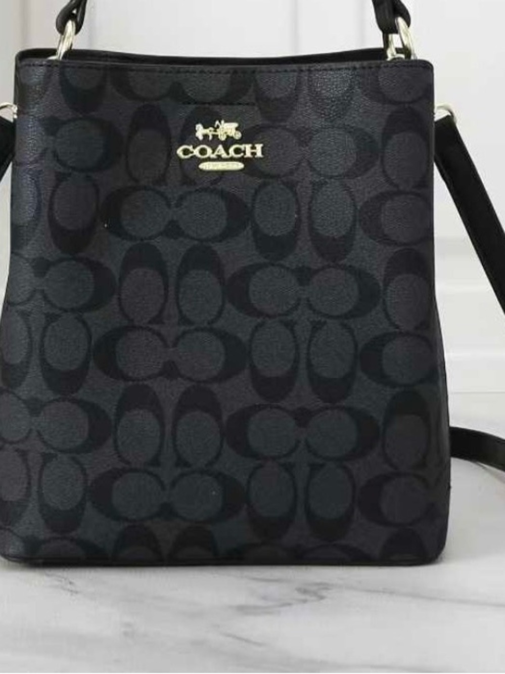 COACH Black Signature Logo Crossbody Bag with Gold Hardware